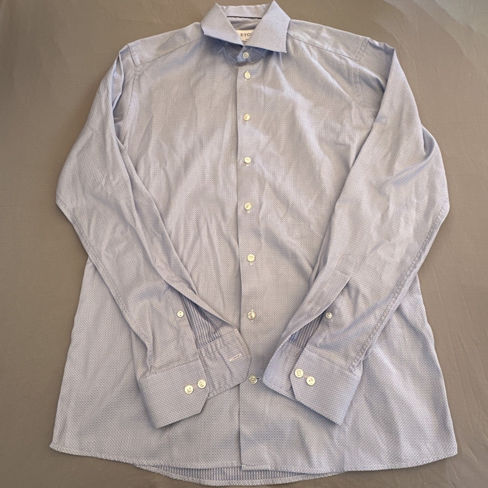 ETON Shirt Men's  16 41  Blue Geometric Pattern Slim Preppy Office Business